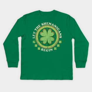 Let The Shenanigans Begin St Patricks Day Retro Vintage Kids Long Sleeve T-Shirt